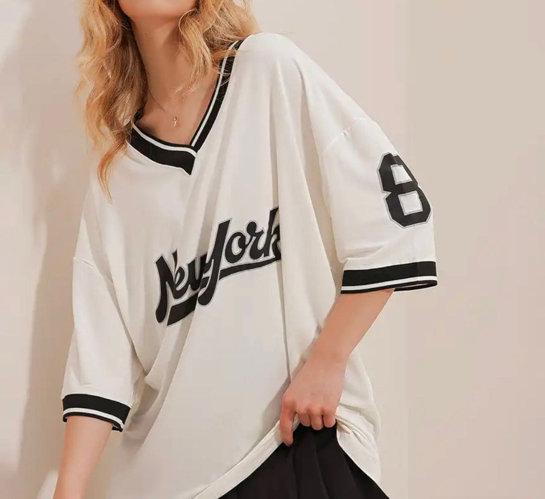 NEWYORK BASEBALL WHITE DOWNSHOULDER JERSEY